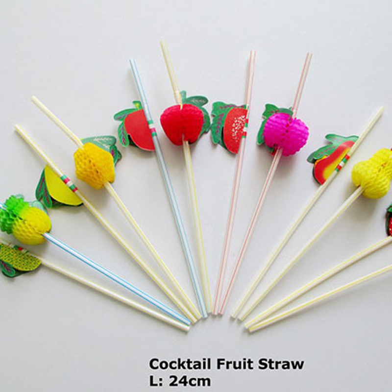 Free shipping 200PCS/Lot 3D Fruit Cocktail Paper Straws Umbrella Drinking Straws Party Decoration Color Assorted