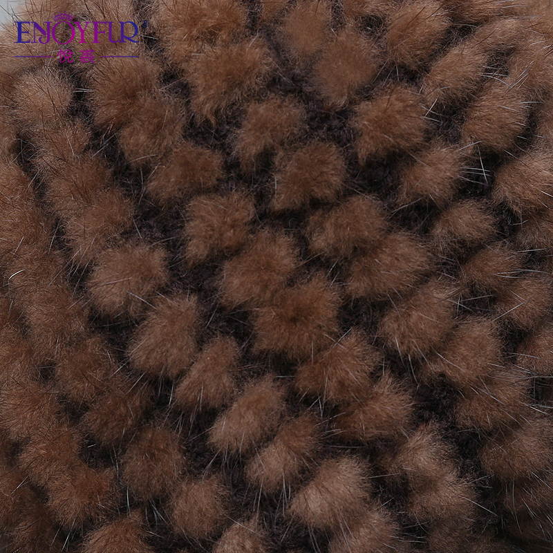 Hot sale real mink fur hat for women winter knitted mink fur beanies cap with fox