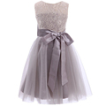 2016 New Lace Tulle Pretty Grey Tutu Flower Girl Dresses Plus Size Sleeveless With Big Bow