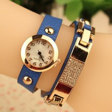 Top Fashion Watches Women Gold Alloy Case Ladies Watch Crystal Leather Quartz Watch Relogio Feminino Clock