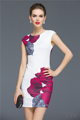 New Spring Fashion Women dress Sleeveless Print Slim Big Ol Package Hip A Word Dresses White Blue 9008