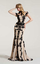 2015 New Coming Elegant Mermaid High Neck Appliqued Evening Dress Gown Formal Short Sleeve Floor Length Party Evening Prom Gowns