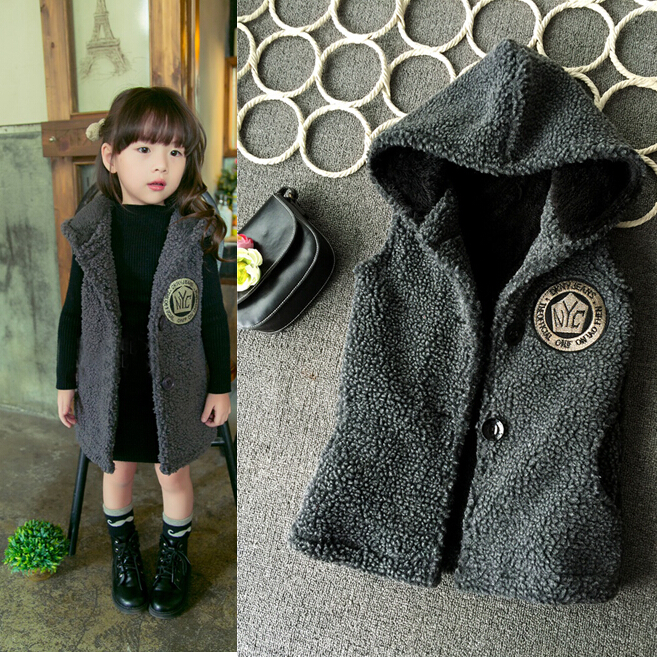 2015 new children's winter Outerwear Coats Girl's vest hooded vest Kids windbreaker Jacket 100% cotton warm jackets