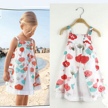 British style 2014 summer fashion high quanlity baby girl dress princess print knee-length sleeveless kids dresses for girls
