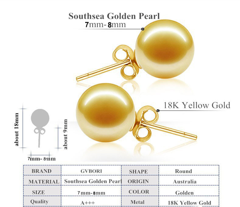 7-8 mm beautiful large golden pearl earrings for women
