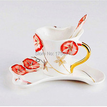 Coffee & Tea Sets One cup,one dish,one spoon Handpainted Bone China cup red&blue&purple 180ML Guangdong province China Hot sale!
