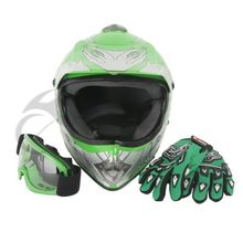 New DOT Youth Kids Green Flame Dirt Bike ATV Motocross Off road Helmet MX+Goggles S M