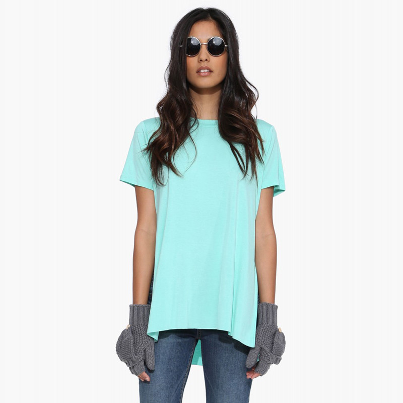 Free-shipping-brief-hi-low-hem-fahsion-split-summer-viscose-Rayon-short-sleeve-T-shirt-cheap (6)