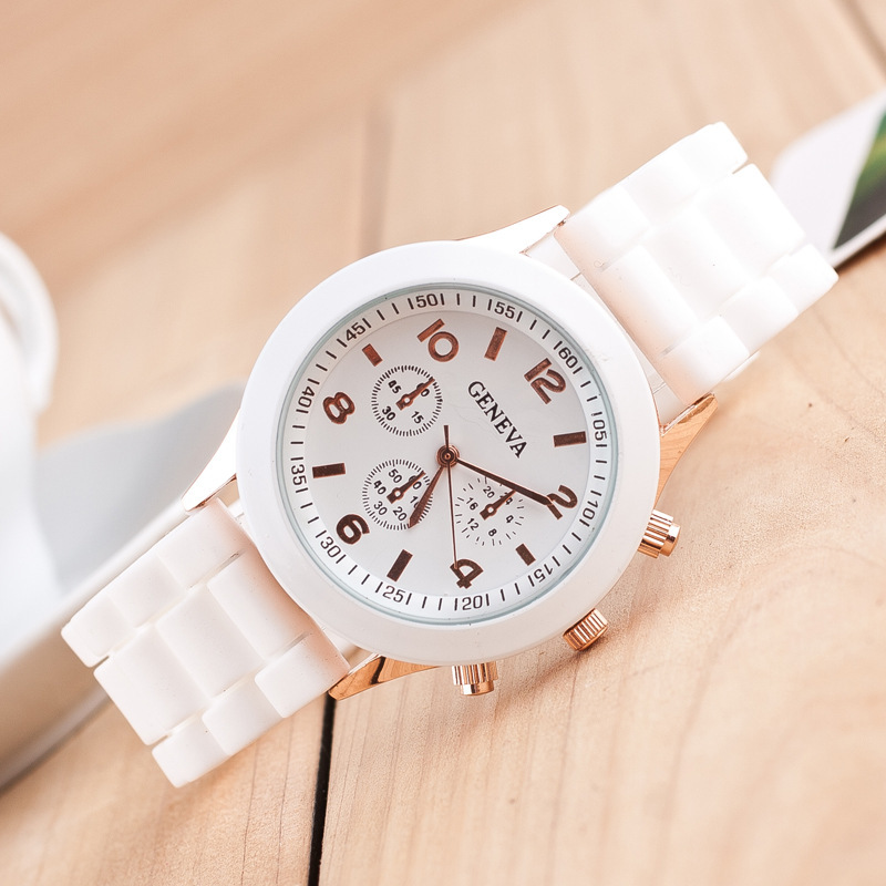 Promotion 2015 New Style Silicone Strap Women Quartz Watch Fashion Casual White Wristwatch Women s Geneva
