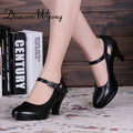 Free shipping Black High Heeled Square Heel Woman OL Shoes With Round Toe EUR Size 34
