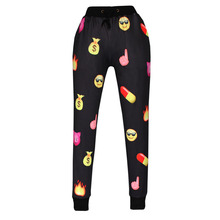  version of the new high waisted fashion leisure jogging pants QQ expression printing slimming exercise