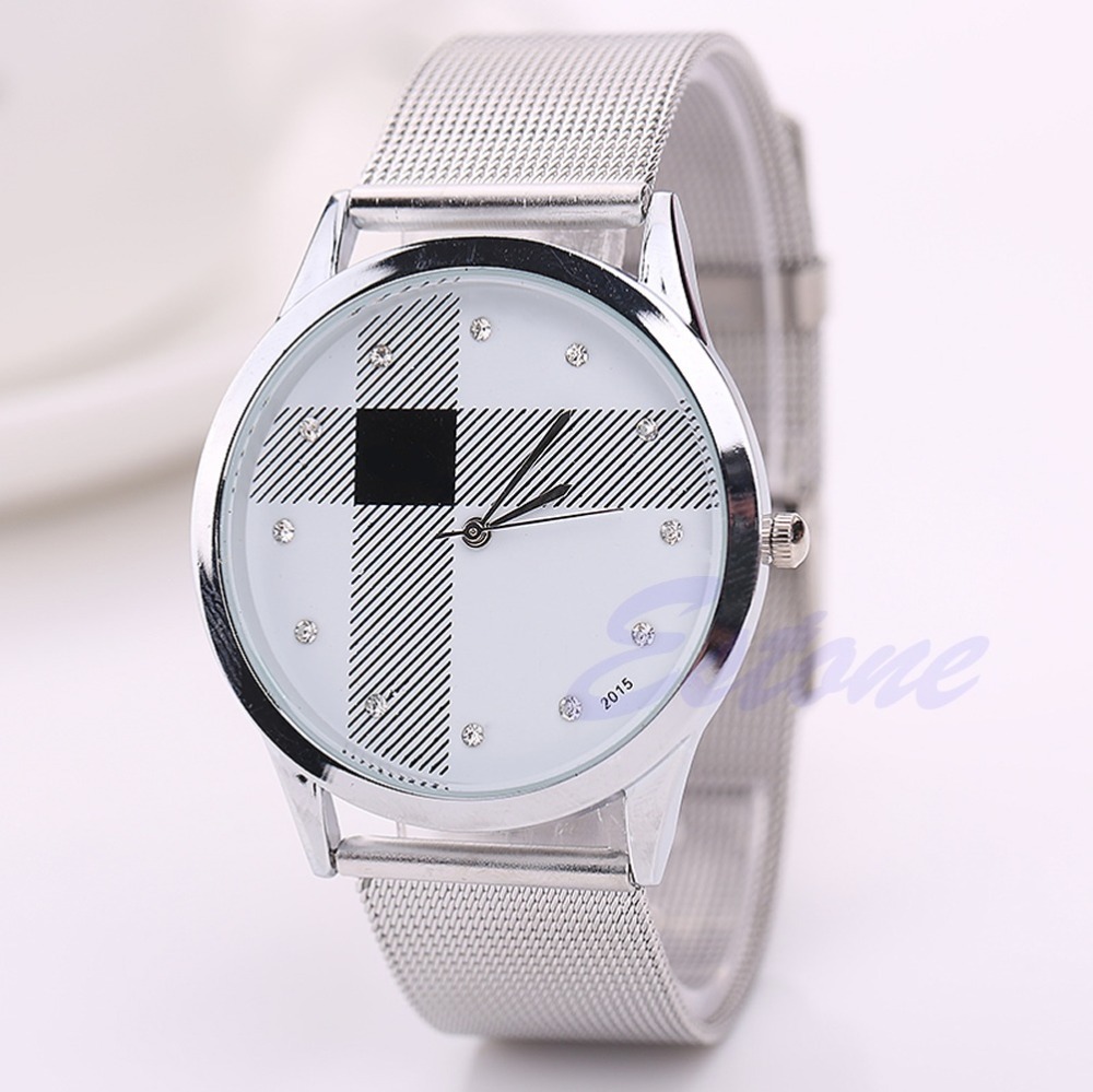 Free Shipping Fashion Men Women Stainless Steel Rhinestone Silver Tone Mesh Quartz Wrist Watch S127