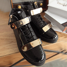 Drop Shipping 2015 Men Women Men GZ neutral gold high-top shoes moccasin zipper cuffs
