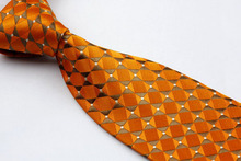 NT0291 Orange Brown Plaid Man s Classic Business Wedding Party Tie Fashion Luxury Jacquard Woven Silk