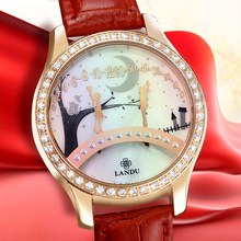 Mujeres del reloj, las nuevas para mujer banda de acero puente de amantes besándose relojes relojes de cuarzo resistente al agua, oro rosa de color, regalo