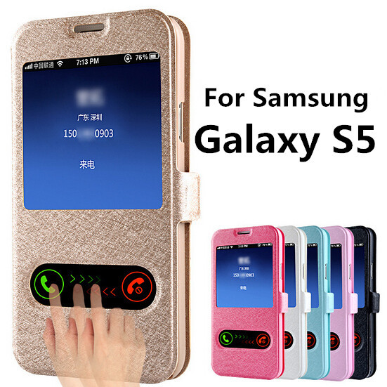 Luxury S5 Silk Pattern Flip Cover For Samsung Galaxy S5 i9600 Leather Phone Bag With Stand
