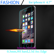0.3mm Premium Tempered Glass for iPhone 6 4.7 inch 9H Hard 2.5D Arc Edge High Transparent Screen Protector free shipping
