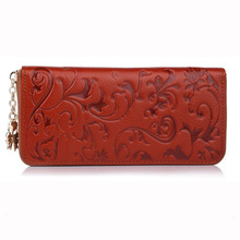 New 2016 Genuine Leather Wallet Women Zipper Around Purse Flower pattern Lady Long Wallets Bags Handbags,ANS-OL-60017QN