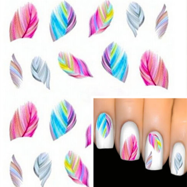 Beautiful Colorful Feather Nail Art Decal Stickers Fashion Tips Decoration New For Women Girl Free Shipping