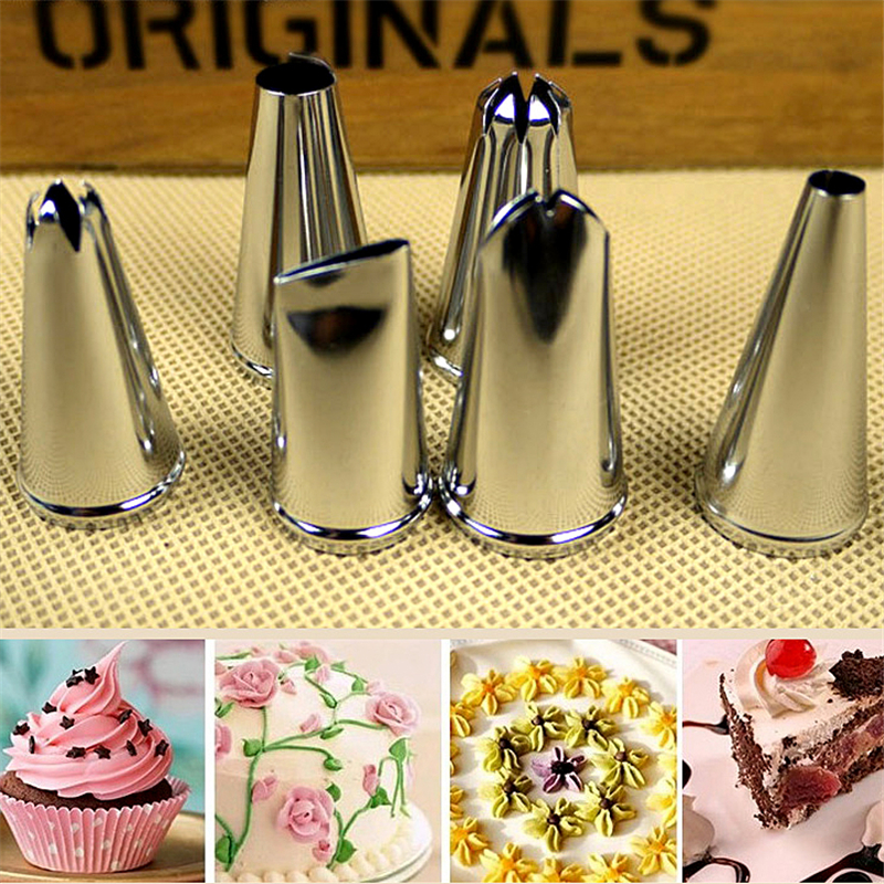 New 6PCS Stainless Steel Cream Nozzle Mouth Jam Cream Tip Set Cake Decorating Mouth Fancy Pastry Piping Flower Mouth Baking Tool