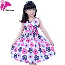 New Brand 2016 Girls Dress Summer Floral Big Bow Cotton Sleeveless Kids Flower Sundress Party Birthday Lovely Girls Clothes