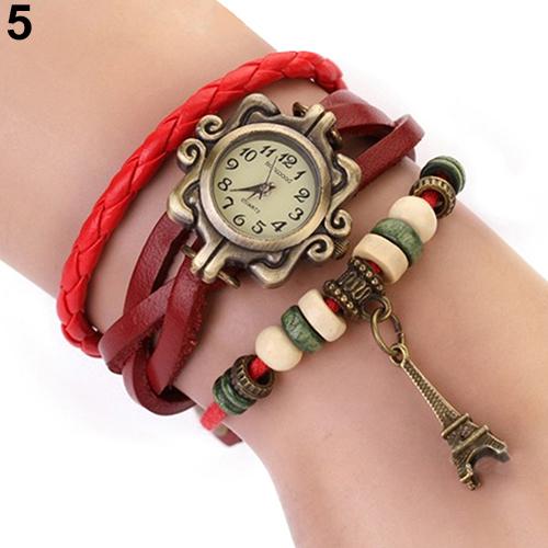 Fashion Vintage ladies women watches Eiffel Tower Leather Bracelet Quartz Watch 14CP