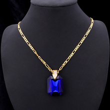 Sapphire Jewelry 18K Real Gold Plated Necklace Women Gift Sale New Career Sytle Blue Stone Crystal