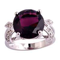 lingmei Free Shipping Purple Jewelry Elegant Amethyst White Topaz Silver Ring size 6 7 8 9 10 11 12 13 Love Style Wholesale
