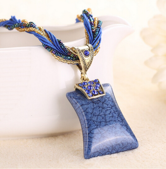 Гаджет  407 Korean National Style Fashion Sweet Retro Blue Turquoise Geometric Pendant Necklace N3370 None Ювелирные изделия и часы