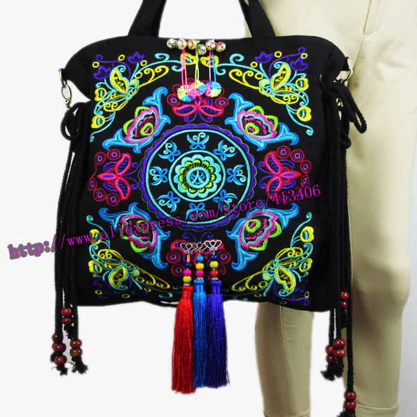2 Usage Vintage Hmong Ethnic Thai Indian tribal Boho shoulder bag messenger tote bag handmade embroidery