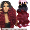Brazilian virgin hair 99j ombre body wave red virgin hair 3 pcs black and burgundy weave