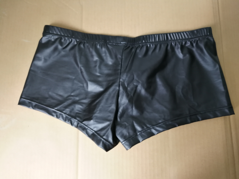 Plus Size Boxers Black Nylon Sexy Men Pu Faux Leather Underwear Boxers Shorts Sheathy Cool Male 1668