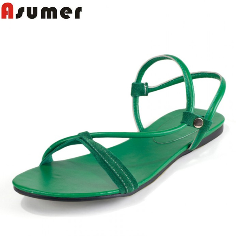 Plus size 34-40 hot 2015 new fashion summer genuine leather women sandals ankle strap flats summer casual beach shoes woman