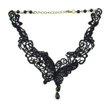 women Fashion Stylish Hot Sexy Women Black Lace Butterfly crystal Beads Pendant Necklace ,Lace Butterfly Wing Collar