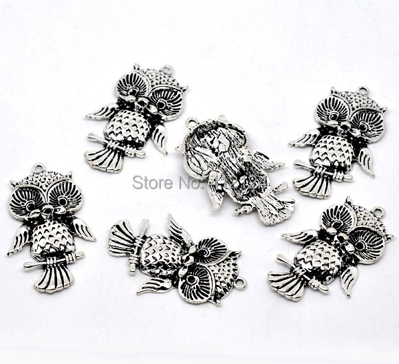 Wholesale Charm Pendants Antique Silver Tone Owl Animal Jewelry Making Component 43x27mm 250Pcs/lot