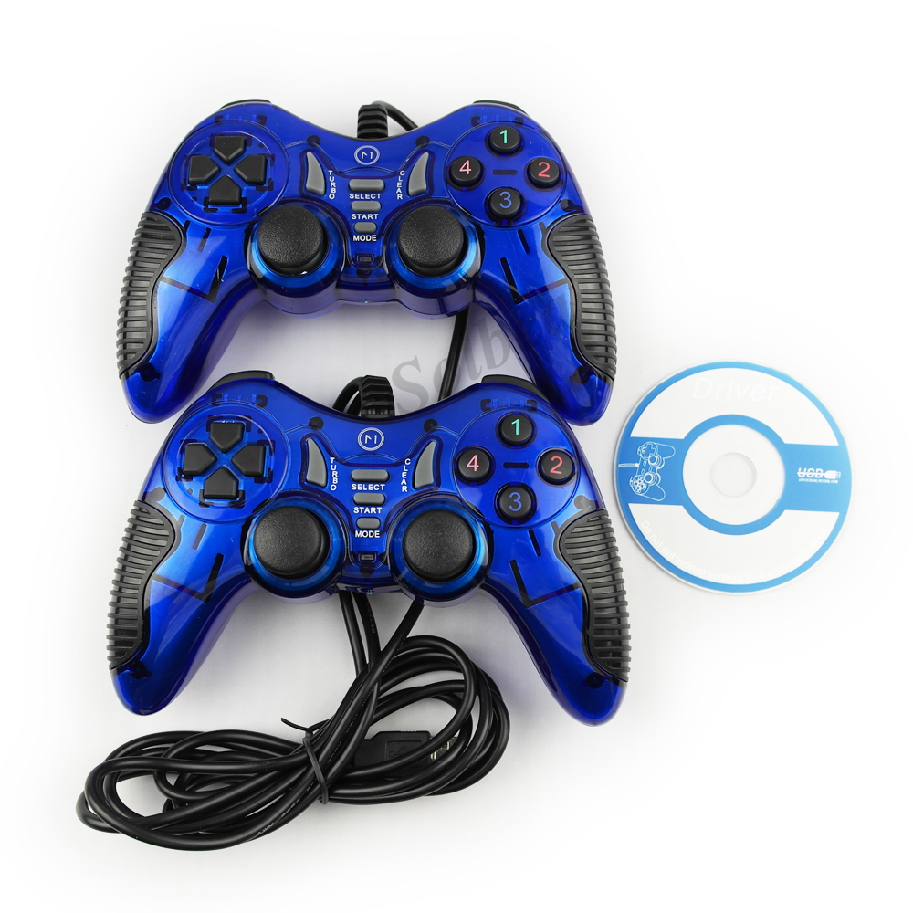 2 unids USB con cable PC Joypad gemelos Gamepad Joystick doble choque
