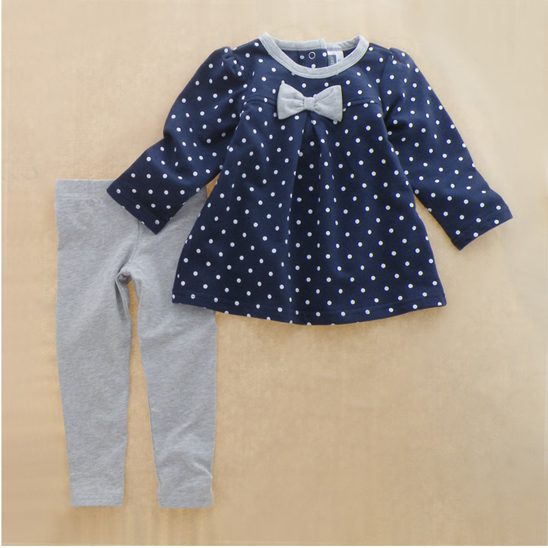 New cotton Toddlers children baby girls autumn spring 2 pcs clothing set suit Pattern baby shirt