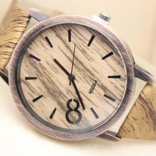 2015 New Women Quartz Watch Simulation Wood Grain Print Big Dial Watch Bamboo PU Leather Band