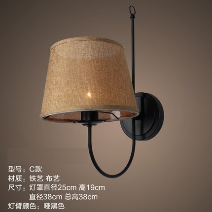 Cloth Lamps Shade Iron Vintage Wall Lamp American LED Wall Light Fixtures For Indoor Home Lighting Ikea Bedside Wall Sconce