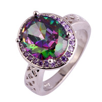 Wholesale Mystic Rainbow Topaz & Amethyst 925 Silver Ring Size 7 8 9 10 11 12 Popular Charming Women Nice Jewelry Free Shipping