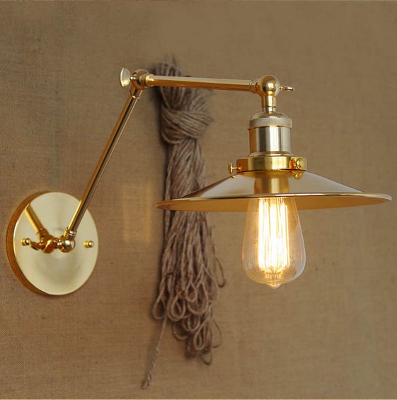 Фотография Golden Color Industrial Vintage Wall Lamp Lights For Home In Retro Loft Style Edison Wall Sconce WIth Adjustable Arm