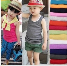Kids t-shirts 2015 summer cotton candy color sleeveless t-shirt girl 2-8years boys clothes baby vest top roupas meninos