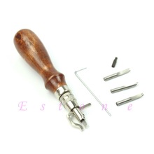 A96 Free Shipping 1Set 5 in1 Pro Leathercraft Adjustable Stitching and Groover Crease Leather Tool