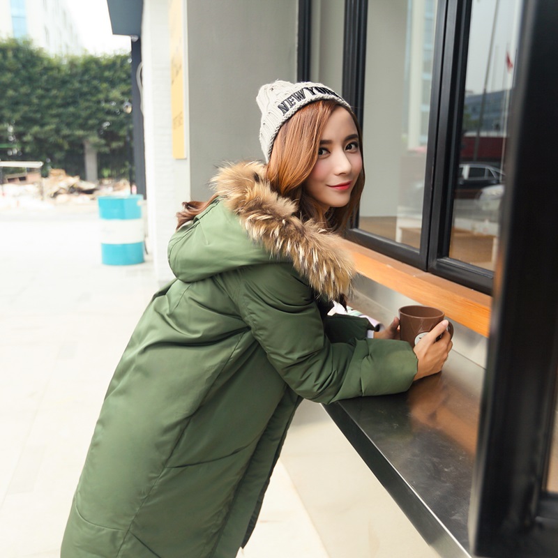 Real Winter Long New Thick Korean Version The Raccoon Fur Collar Jacket Really Slim Female Coat Parkas
