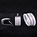 Luxury Ceramic Jewelry Sets Earrings rings for Women Men CZ Zircon White Rhinestones 5 Aros Copper