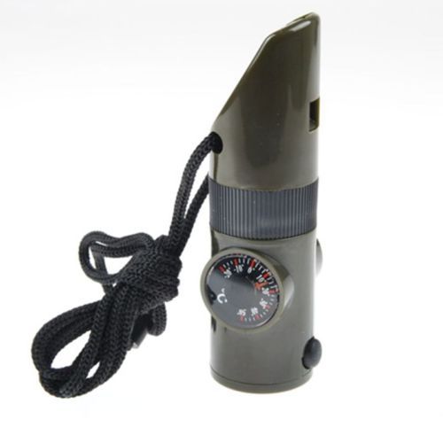 7 in 1 Camping Survival Whistle Kit with Compass Thermometer Flashlight Magnifier