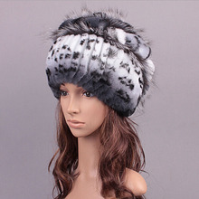 Winter Real fur hat for women rex rabbit fur hat with fox fur flowers stripe knitted beanies cap2015 new Russia high quality hat