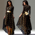 Dresses floor for women length black backless with lace tail long fashion long sleeve dress Top