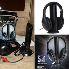 Black 5 in 1 Wireless Cordless Headphone Headset Earphone for PC TV Radio Wireless Headphone Gaming
