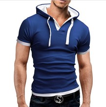 Men’S T Shirt 2015 Summer Fashion Hooded Sling Short-Sleeved Tees, Male Camisa Masculina Sports T-Shirt Slim Tops M ~ XXL ADong